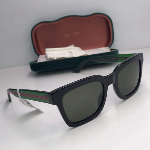 New Authentic GUCCI GG0001SN 002 Black/Green 52-21-145 Sunglasses - Picture 6 of 16